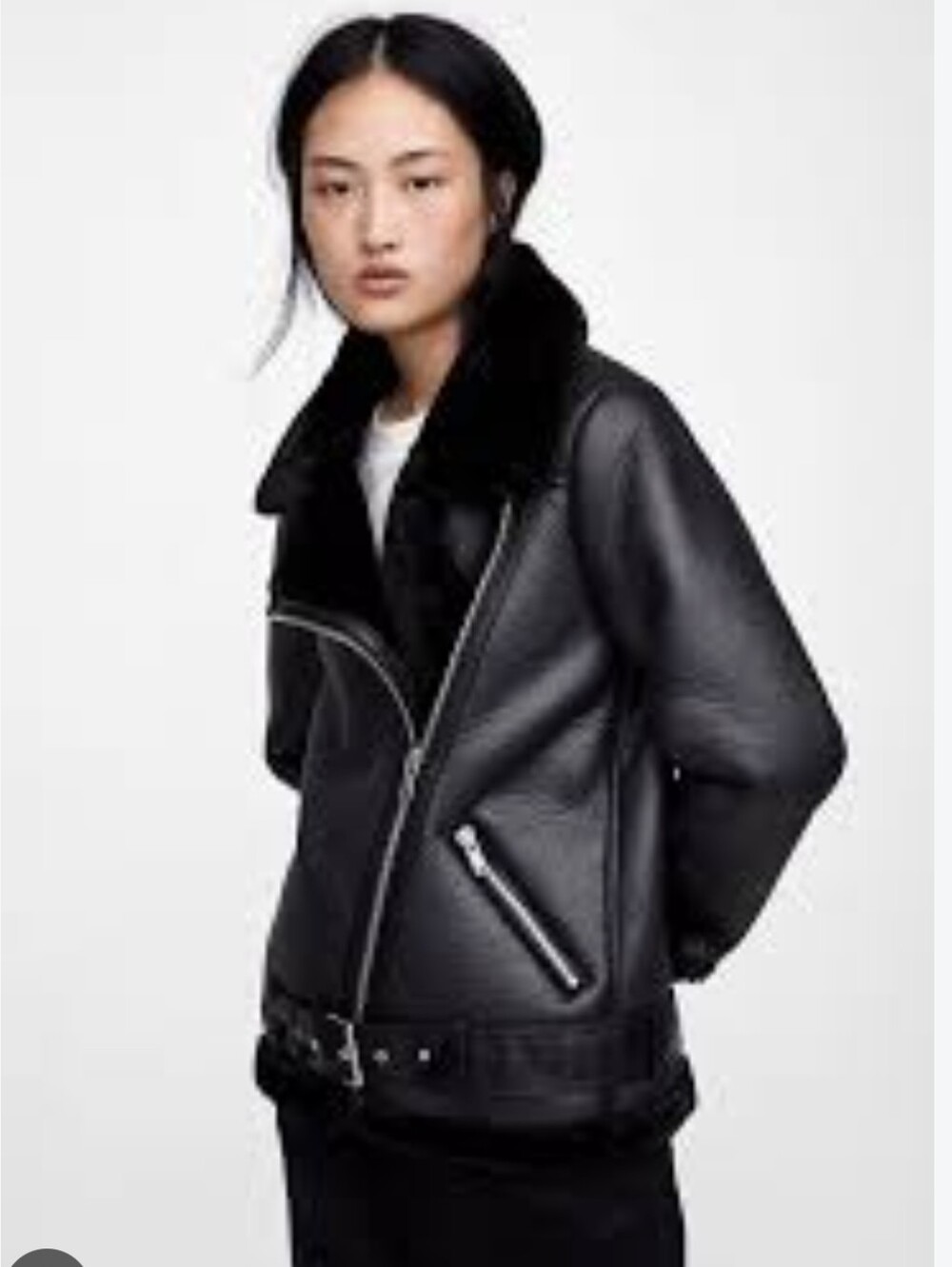 Zara Black Faux Shearling Moto Puffer Jacket Size S - Picture 2 of 8